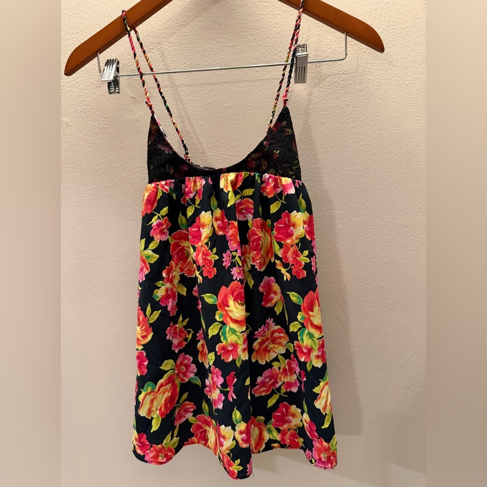 Victoria's Secret Floral Satin Lace Camisole Braided Strap Babydoll Top XS